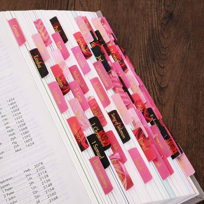 thinkor Laminated & Reposition Bible Tabs, Gold Foil Pink Rose, Large Print Christian Gift for Women, Easy to Read and Apply Bible Journaling Tabs (Gold Pink Rose) - Image 2